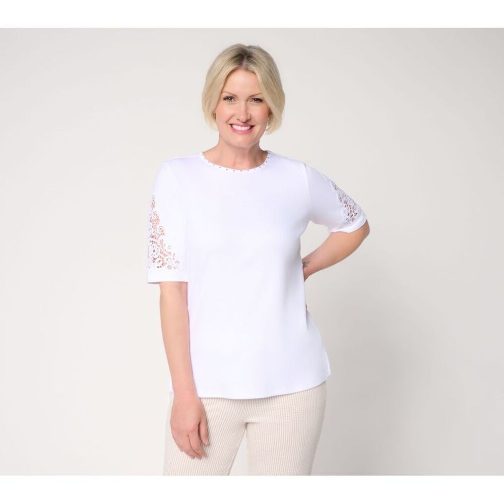 Quacker Factory Women's Top Sz S Make Your Selection: Lace Sparkle White A726789